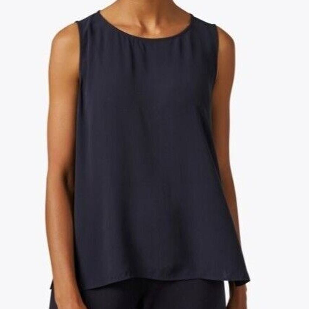J. Crew Sleeveless Scoop Neck Tank Top Semi Sheer Lightweight 12 Navy Blue